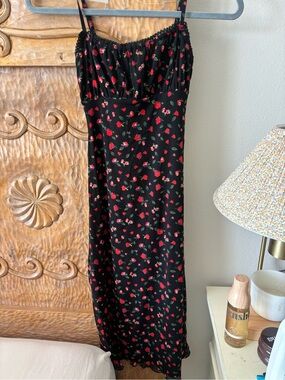 Princess Polly Black Slip Dress with Red Rose Print